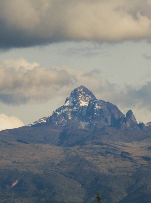 Snow-capped peaks of Mount Kenya seen from a distance