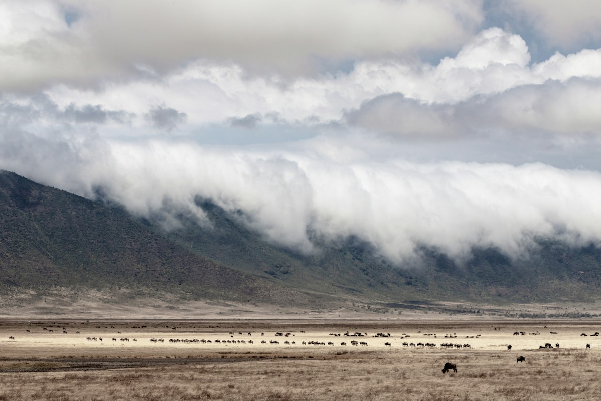 Tanzania northern circuit itinerary - clouds over the green walls of the Ngorongoro Crater